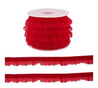Crafans Nastri di pizzo in velluto e organza, 4,5 m, 15 mm, in velluto rosso, accessori per indumenti, per abiti da sposa, nastro da cucire, panno applicato, rosso