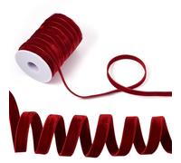 Crafans Nastri in velluto rosso scuro, larghezza 10 mm, doppio lato, 18 m, con bobina, per fai da te, confezioni regalo, fiocco, girocollo, cravatte per capelli nastro di san valentino