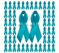 CRAFFANCY 100Pcs Teal Ribbon Consapevolezza Spille di Raso Cervicale Cancro Consapevolezza Militare Trauma Ovarico Nastro Pin Blu & Verde Spilla con Pin di Sicurezza