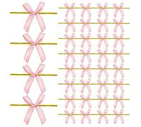 CRAFFANCY Fiocchi in raso rosa attorcigliati, 200 pezzi, piccoli fiocchi di raso pre-annodati con laccetti intrecciati, mini fiocco decorativo per sacchetti regalo, sacchetti regalo di nozze per
