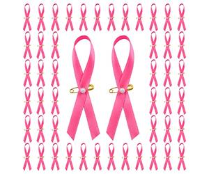 CRAFFANCY Nastro rosa, 100 spille in raso, per la sensibilizzazione del cancro al seno, con spille da balia con perle, per donne e uomini
