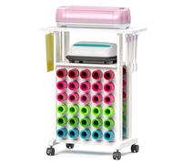 Crafit organizzatore stoccaggio compatible with Cricut, carrello stoccaggio artigianato rotolante con 30 portarotoli vinile postazione lavoro organizzazione tavolo per stanza artigianato casa