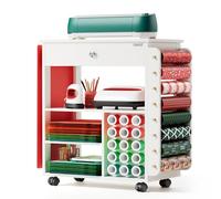 Crafit Organizzazione e carrello di stoccaggio compatibile con la macchina Cricut, CRAFIT Rolling Craft Organizer con supporto per rotolo di vinile, Crafting Cabinet Table Workstation