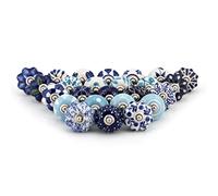 Craft Trade Blu Pomelli Delle Porte Pomello per Porta Dell'armadio Boho Ceramica Antica Tira le Hardware Manopole per Mobili da Cucina e Mobili- Set da 30