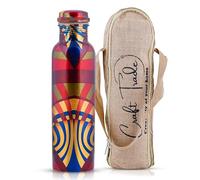 Craft Trade Bottiglia stampata in puro rame con coperchio e borsa per il trasporto per acqua potabile, senza BPA, a prova di perdite, aumenta l'immunità, supporta digestivo e ayurveda ispirato a 1