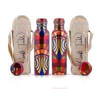 Craft Trade Bottiglia stampata in puro rame con coperchio e borsa per il trasporto per acqua potabile, senza BPA, a prova di perdite, aumenta l'immunità, supporta digestivo e ayurveda ispirato a 1