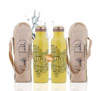 Craft Trade Bottiglia stampata in puro rame con coperchio e borsa per il trasporto per acqua potabile, senza BPA, a prova di perdite, aumenta l'immunità, supporta digestivo e ayurveda ispirato a 1