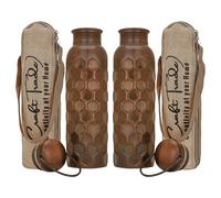 Craft Trade Confezione da 2 bottiglie in puro rame martellato con coperchio e borsa per il trasporto, per acqua potabile, senza BPA, a prova di perdite, aumenta l'immunità e la salute del fegato