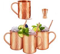 Craft Trade Mulo di Mosca Tazza di Rame set Puro Ayurveda Brocca di Rame Perfetto per Misurazione Tazze di Rame per Bevande Fredde e Festa- Set da 4