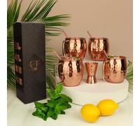 Craft Trade Mulo di Mosca Tazza di Rame set Puro Ayurveda Brocca di Rame Perfetto per Misurazione Tazze di Rame per Bevande Fredde e Festa- Set da 4