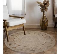 Craft Trade Naturale Lavabile Boho Fiore Tappeto in Iuta Intrecciato a Mano Reversibile Rotondo Tappeto di Juta per Cucina Soggiorno e camera da Letto- 150 cm