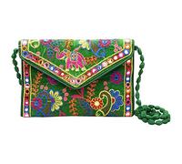 Craft Trade Pochette verdi da donna - Mini borsa a tracolla ricamata a mano del Rajasthan da donna per regali per feste di matrimonio