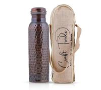 Craft Trade Rame Bere Bottiglia D'acqua Puro Antico Bottiglia di Rame con Coperchio E Borsa per il Trasporto 34 once/1000 ml A Prova di Perdite Ayurveda Bottiglia per Ufficio e yoga