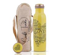 Craft Trade Rame Bere Bottiglia D'acqua Puro Giallo Bottiglia di Rame con Coperchio E Borsa per il Trasporto 34 once/1000 ml A Prova di Perdite Ayurveda Bottiglia per Ufficio e yoga
