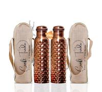 Craft Trade Rame Bere Bottiglia D'acqua Puro Naturale Bottiglia di Rame con Coperchio E Borsa per Trasporto 34 once/1000 ml A Prova di Perdite Ayurveda Bottiglia per Ufficio e yoga- Confezione da 2