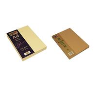 Craft UK W124 - Cartoncino di lino riciclato, 300 g/mq, 100 fogli & Carta Kraft Marrone Formato A4, 280 g/mq, 50 Fogli, Cartoncino, Brown, 29.7 x 21 x 2.2 cm