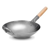 Craft Wok 731W88-12in, Wok tradizionale in acciaio al carbonio martellato a mano, con manico in legno e manico di supporto in acciaio (30,5 cm, fondo rotondo)