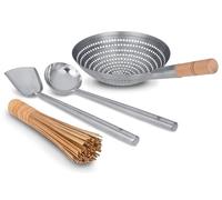 Craft Wok s/s Tools 732W324 - Set di 4 pezzi: mestolo, spatola, colino, spazzola di bambù/utensili tradizionali asiatici