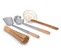 Craft Wok Set di 4 pezzi: mestolo, spatola, colino, spazzola di bambù/utensili tradizionali asiatici con manici in legno / 732W9