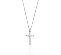 CRAFTD Collana da uomo con croce in argento rodiato e acciaio inossidabile 316L, resistente al calore, impermeabile, a prova di sudore, 51 cm, catena micro cubana da 21 mm x 30 mm, taglia unica, in