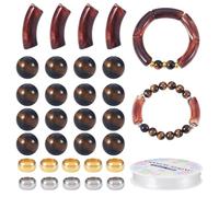 Craftdady 10 perline in acrilico marrone curvo per braccialetti fai da te, 30 perline naturali occhio di tigre da 10 mm, 10 pezzi, perline europee in ottone con filo elastico, per la realizzazione di