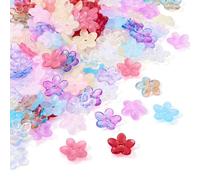 Craftdady 130 perline in vetro con vernice spray floreale, 16 mm, sfumate sfuse, 5 petali, perline distanziatrici a forma di fiore di pesco, perline di cristallo per bracciali, penne a sfera