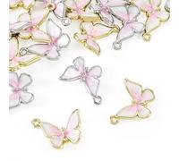 Craftdady 16 ciondoli a forma di farfalla, in lega smaltata, con sfumature rosa, per la creazione di gioielli, portachiavi fai da te, collane, artigianato, foro: 1,4 mm, Smalto