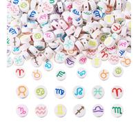 Craftdady 180 perline in argilla polimerica con 12 costellazioni, piatte, rotonde, con segno zodiacale, per la creazione di gioielli fai da te, bracciali, collane, artigianato, foro: 1,8 mm
