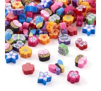 Craftdady 200 perline distanziali piatte fatte a mano in argilla polimerica, con fiore rosa, farfalla, per la creazione di gioielli, bracciali, collane, orecchini, fai da te, foro: 1,8 mm