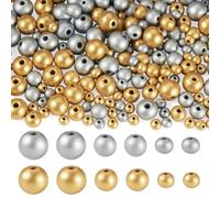 Craftdady 220 perline rotonde in legno naturale dipinte per il fai da te | Perline sfuse in legno color oro e argento macramè per la creazione di gioielli, bracciali, ghirlande natalizie