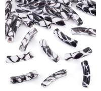 Craftdady 25 perline tubolari in acrilico stampate, opache, curve, cilindriche, 20 x 6 x 5 mm, per la creazione di braccialetti e gioielli, colore nero