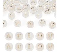 Craftdady 30 perline naturali d'acqua dolce a forma di conchiglia, A/E/I/O/U, piatte e rotonde, con lettere vocali, distanziatori per bracciali, collane, orecchini, gioielli, artigianato fai da te