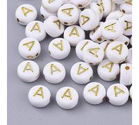 Craftdady - 360 perline in acrilico bianco con lettere dell'alfabeto, 7 mm, rotonde dorate, lettera A, per fai da te, per collane, bracciali, creazione di gioielli