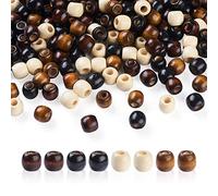 Craftdady 400 perline cilindriche di legno a foro grande, per capelli e dreadlock, 4 colori, distanziali europei, per braccialetti macramè, foro: 3-5 mm