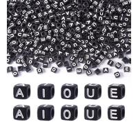 Craftdady 500 perline cubiche con lettere dell'alfabeto, 6 mm, in acrilico nero, A/E/I/O/U, quadrate, per braccialetti dell'amicizia, collane, creazione di gioielli