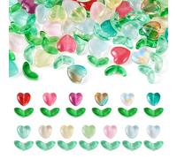 Craftdady 78 perline in vetro trasparente a forma di fiore, a forma di cuore e foglia, perline sfuse di colore sfumato, perline floreali per la creazione di gioielli fai da te, collane, bracciali,