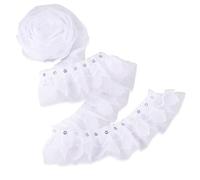 Craftdady Bordo in pizzo a 2 strati, largo 5,1 cm, arricciato con volant, in tulle, per cucito, fai da te, matrimoni, colore: bianco