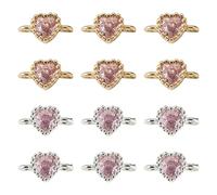 Craftdady Ciondoli a forma di cuore in ottone con pavé di zirconia cubica, doppi anelli a forma di cuore, con strass, per la creazione di gioielli, 9x5x3.5mm, Zirconia cubica