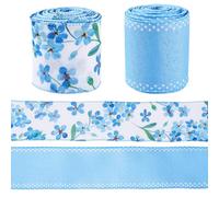 Craftdady Nastro in tessuto gros grain con stampa floreale, 9 m, 65 mm, colore blu, per realizzare fiocchi floreali, confezioni regalo