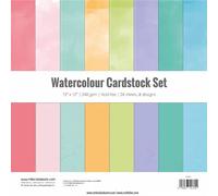 Craftelier - Cardstock Set Watercolour | Confezione da 24 biglietti a doppio lato per progetti di cartoleria, scrapbooking e artigianato | Grammatura 240 gr | Dimensioni 30,48 cm x 30,48 cm (12" x