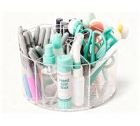 Craftelier - Organizer da scrivania girevole a 360 gradi, portapenne acrilico trasparente con 6 scomparti e maniglia, diametro 20 cm, contenitore ideale per ufficio, casa e scuola
