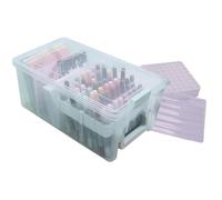 Craftelier - Scatola organizer con manico per materiali artigianali | Scatole organizer in plastica con coperchio | Trasparente | 38,9 × 21 × 16,3 cm | Organizer per foto e materiale scolastico