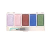 Craftelier - Set di 5 acquerelli in metallo vintage + pennello con serbatoio d'acqua | Ideale per progetti di scrapbooking e artigianato | Dimensioni tavolozza 14 x 6,5 cm - Dimensioni godet 4,5 x 2,5