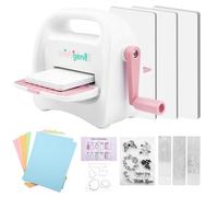 CraftGenes Mini fustellatrice e goffratura, 3,5 pollici Starter Kit | Finitura rosa, manovella manuale e slot di alimentazione da 8,9 cm; contenitore integrato e 24 accessori per piccole fustelle