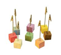 CRAFTHROU 24 Pezzi Porta Messaggi in Legno Clip Forte, Supporto Quadrato per Foto e Note, per Casa e Ufficio, Base Cubica Stabile per Segnaposto e Memo Colore Casuale