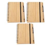 CRAFTHROU 3 Pezzi Quaderno Righe Spirale con Copertina Rigida in Bambù, 70 Pagine, Custodia Penna Comoda e Resistente, per Appunti di Lavoro e Viaggio