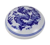 CRAFTHROU Set Calligrafia Scatola in Ceramica Blu e Bianca, Inchiostro per Sigillo Cinese, Design Elegante Motivo Drago, per Scuola e Decorazioni Casa