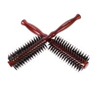 CRAFTHROU Spazzola Rotonda e Manico in Legno Marrone Set 2pezzi con Setole di Cinghiale per Asciugatura e Styling Confortevole per Chioma Chioma Ricci
