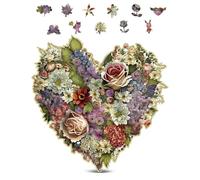 Crafthub Puzzle di legno per adulti - Fiori Puzzle in legno - Cuore in fiore - A3 con 128 pezzi unici - Puzzle artistico per rilassarsi - 27.5cm x 27.5cm