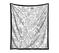 Crafting Coloring Blanket - White/Multicolor, Reusable Washable Activity Mat, Happy Birthday Design Blanket, Soft Fabric Art Canvas, Fade-Resistant Markers Compatible | Classroom, Party Living Room,